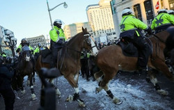 конная полиция разгон протест оттава